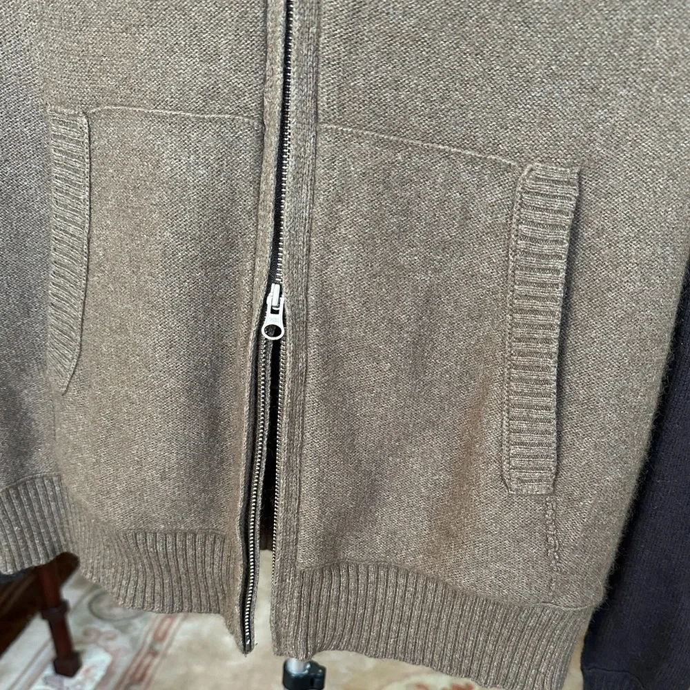 Banana Republic Luxury Blend Brown Angora Cashmere Zip-Up Sweater Men's Size L